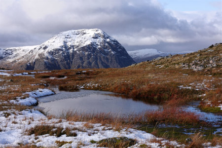 Frozen mountain landscape in Glencoe Scottish Highlandsの写真素材