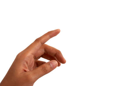 a hand pointing at something over a white backgroundの写真素材