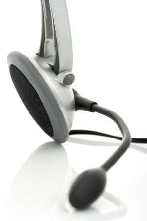 computer headset over a white backgroundの写真素材
