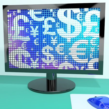 Currency Symbols On Compter Screen Shows Exchange Rate And Forexの写真素材