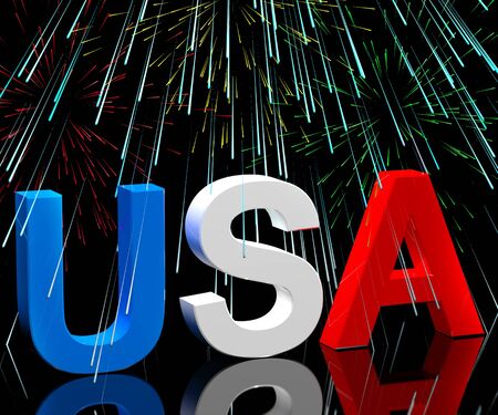 Usa Word And Fireworks Symbol For America And Patriotismの写真素材