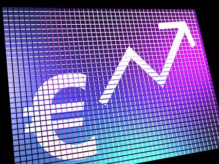 Euro Sign And Up Arrow On Screen As Symbol For Earnings Or Profit Onlineの写真素材