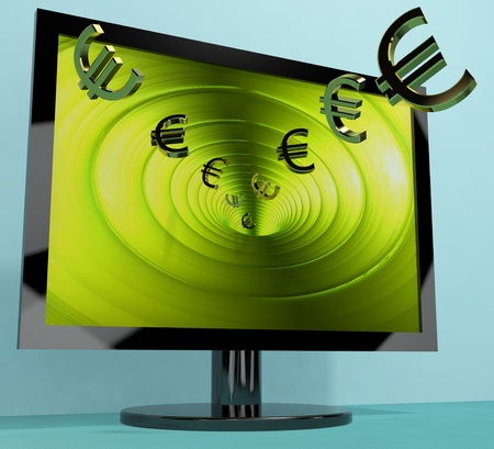 Euro Symbols From Computer Screen Showing Money Investments And Winningsの写真素材