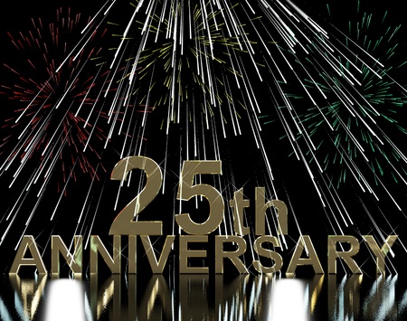 Gold 25th Anniversity With Fireworks For Celebrationの写真素材