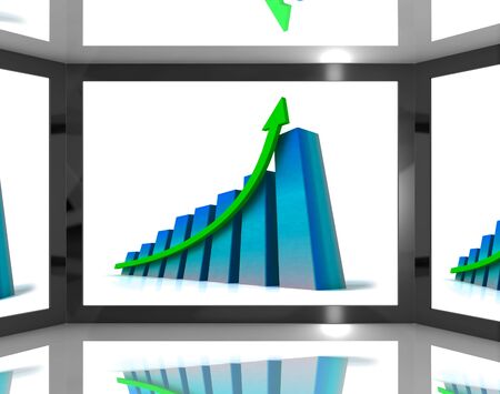 Arrow Pointing Up On Screen Shows Successful Sales And Growth Chartの写真素材