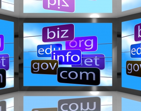 Domains On Screen Shows Different Types Of Websites And Internet Addressesの写真素材