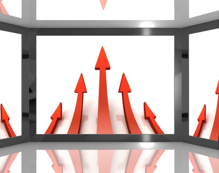 Arrows Pointing Up On Screen Shows Growing Direction And Improvement Goalsの写真素材