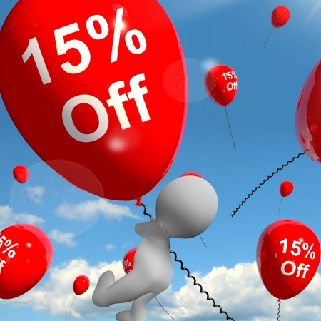 Balloon With 15% Off Shows Discount Of Fifteen Percentの写真素材