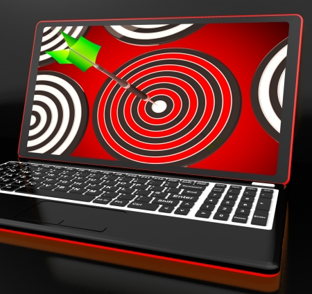 Target Hit On Laptop Shows Accuracy And Perfect Shotの写真素材