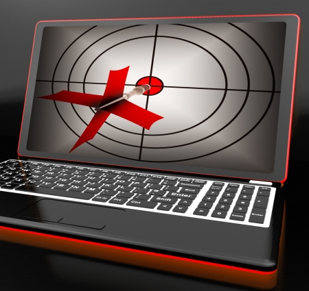 Arrow Aiming On Laptop Shows Efficient Shot Or Good Aimingの写真素材