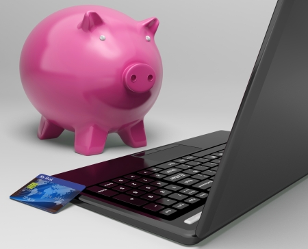 Piggy At Computer Showing Investment Growth Bankingの写真素材