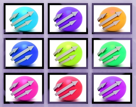 Arrows Around Balls On Monitors Shows Cycle And Repetitionの写真素材