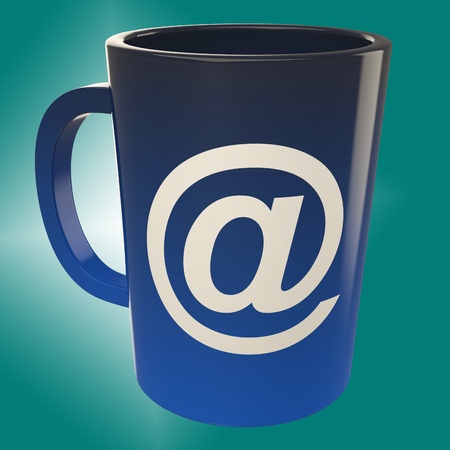E-mail Coffee Cup Showing Internet CafÚ Shopの写真素材