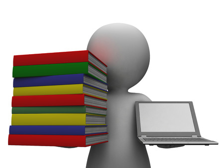 Student With Books And Computer Showing Online And Offline Educationの写真素材