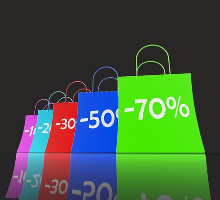Percent Reduced On Shopping Bags Shows Bargains And Promotionsの写真素材