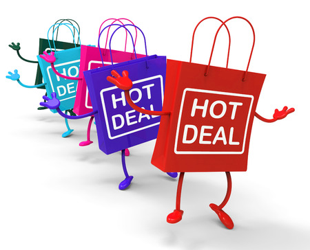 Hot Deal Bags Showing Sales, Bargains, and Dealsの写真素材