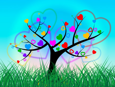 Sky Tree Representing Green Grass And Fieldの写真素材