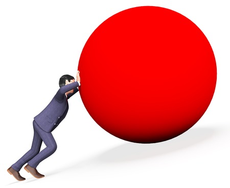 Businessman Pushing Ball Representing Overcome Obstacles And Problemsの写真素材