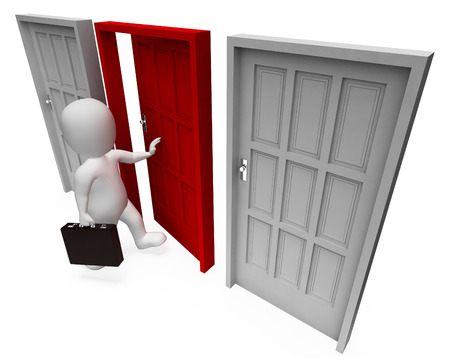 Office Choice Indicating Business Person And Doorframe 3d Renderingの写真素材