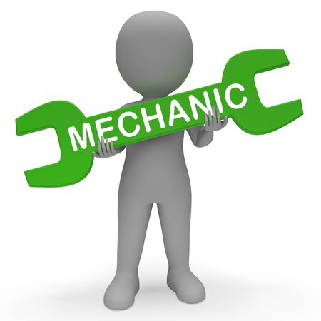 Mechanic Character with Spanner Shows Engineer Jobs 3d Renderingの写真素材