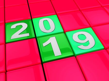 Twenty Nineteen Blocks Shows 2019 New Year 3d Illustrationの写真素材