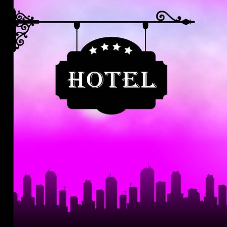 Hotel Lodging Sign Means City Accomodation 3d Illustrationの写真素材