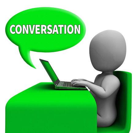 Conversation Bubble Man With Laptop Shows Global Communications 3d Renderingの写真素材