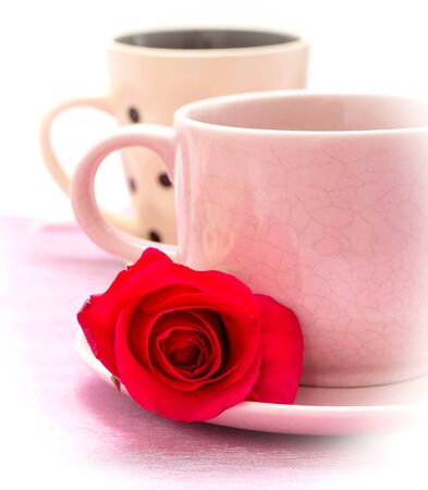Coffee And Rose Showing Brew Cafeteria And Drinkの写真素材
