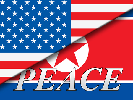 United States North Korea Peace Flags 3d Illustration. Hope Meeting And Nuclear Accordの写真素材