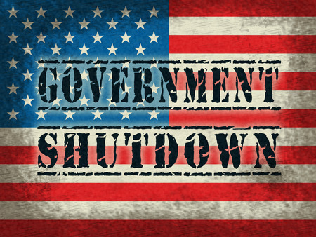 Government Shut Down Flag Means United States Political Closure. President And Senators Cause Shutdown Across The Nationの写真素材