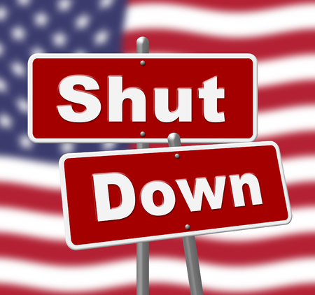 Usa Shutdown Political Signs Government Shut Down Means National Furlough. Senate And President In Washington DC Create Closureの写真素材