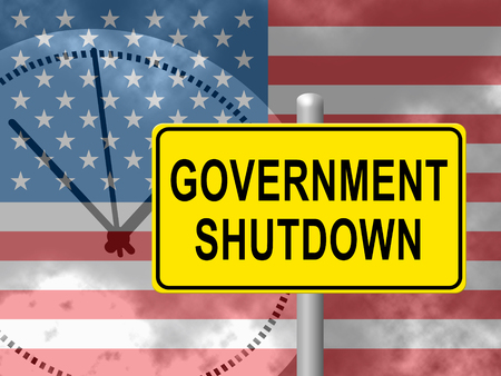 Government Shut Down Us Clock Means United States Political Closure. President And Senators Cause Shutdown Across The Nationの写真素材