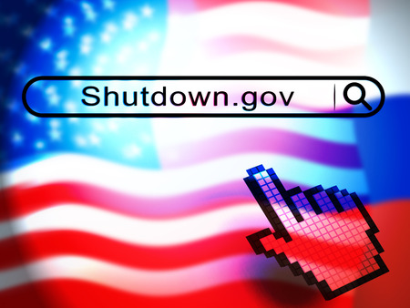 Government Shutdown Pointer Means America Closed By Senate Or President. Washington DC Closed United...