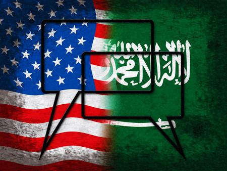 Us Saudi Arabia Flags And Relationship Or Policy. Political Unity  - 2d Illustrationの写真素材