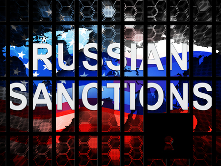 Trump Russia Sanctions Political Embargo On Russian Federation. Putin Trade And Bank Accounts Restricted - 3d Illustrationの写真素材