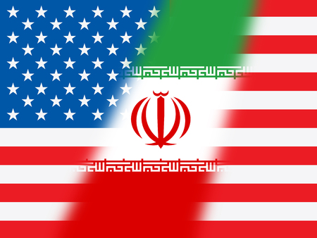 Us Iran Conflict And Sanctions Or Agreement Flag. Trade Deals And Crisis Or Tension - 2d Illustrationの写真素材