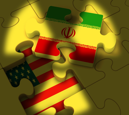Iran Nuclear Deal Negotiation Or Talks With Usa. United States Treaty Relations Or Threat - 3d Illustrationの写真素材