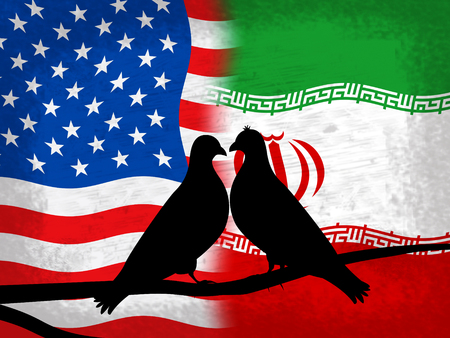 Us Iran Conflict And Sanctions Or Harmony. Trade Deals And Crisis Or Tension - 2d Illustrationの写真素材