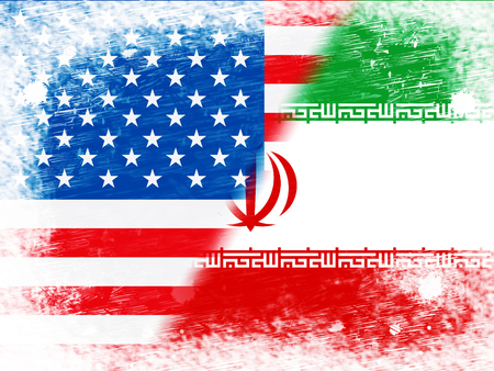 Us Iran Conflict And Sanctions Or Agreement Flags. Trade Deals And Crisis Or Tension - 2d Illustrationの写真素材