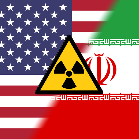 Iran Nuclear Deal Negotiation Or Talks With Usa. United States Treaty Relations Or Threat - 2d Illustrationの写真素材
