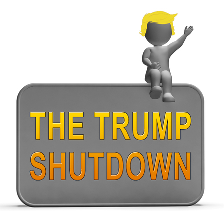 Washington, DC - January 2019: Trump Shutdown Sign Means American Government Closed For Longest Political Standoff. Senate And Congress Standstill - Editorial Illustrationのeditorial素材