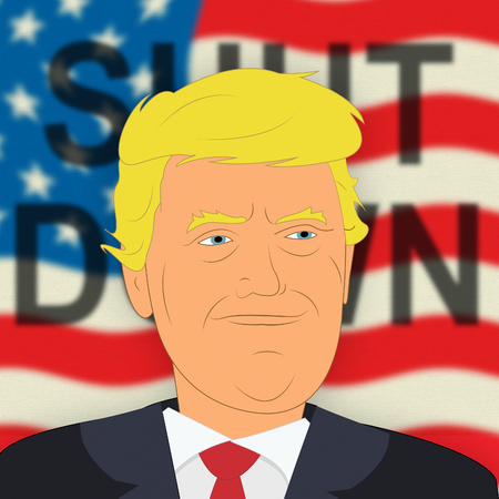 Washington, DC - January 2019: Trump Shutdown Headshot Means American Government Closed For Longest Political Standoff. Senate And Congress Standstill - Editorial Illustrationのeditorial素材