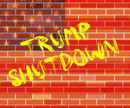 Washington, DC - January 2019: Trump Shutdown Wall Means American Government Closed And Employees Furloughed. Standoff Between Democrats And Republicans - Editorial Illustrationのeditorial素材