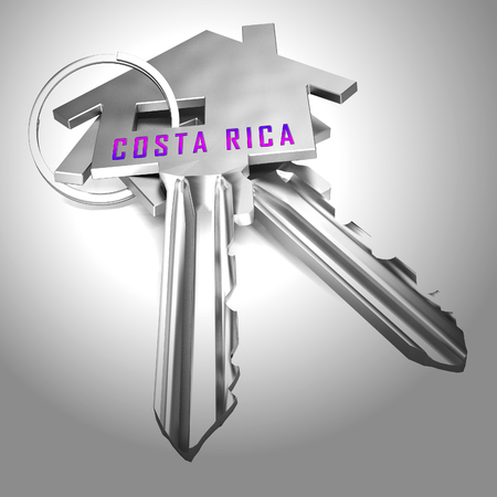 Costa Rica Homes Keys Depicts Real Estate Or Investment Property. Luxury Residential Buying And Ownership - 3d Illustrationの写真素材