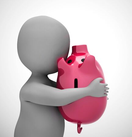 Piggy bank on money box shows saving funds for a rainy day. Get rich and wealthy by putting away cash - 3d illustrationの写真素材