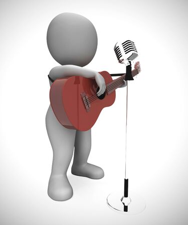 Acoustic guitar music played by  musician at a concert. Entertainer on stage plays folk - 3d illustrationの写真素材