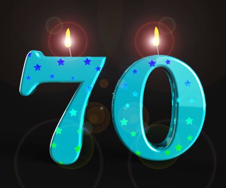 Seventieth birthday celebration candles shows a happy event. Celebrating 70th with a joyful 60 party - 3d illustrationの写真素材