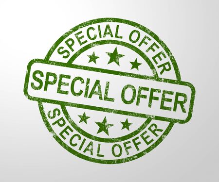 Special offer best deals stamp means a good buy or reduction. Low priced bargain at a cash discount - 3d illustrationの写真素材