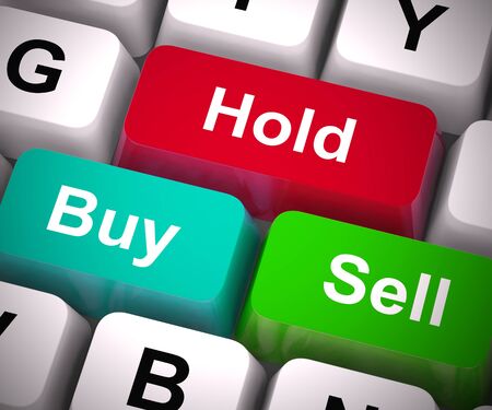 Hold buy or sell buttons for trading in the stock market. International finance investment and risk in the market - 3d illustrationの写真素材
