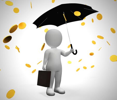 Gold coins falling depict wealth and ready money. A reserved fund of cash and income - 3d illustrationの写真素材